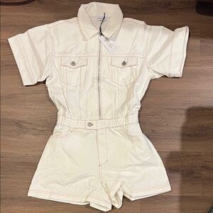 WeWoreWhat Cream Short Sleeve Romper